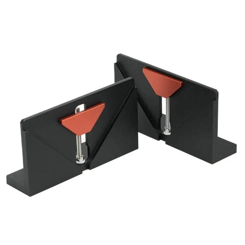 Handy Right Angle Woodworking Clamp Jig For Furniture, Photo Frames, And Drawer Slotting - Adjustable Fixture For Precise, Fast Setup And Strong Joints For Durable, Everyday Use black metal right-angle clamp jig with red adjusters