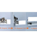 No Sweat Heavy Duty Foldable Support Brackets With Self Locking Hinges For DIY Workbenches And Furniture Legs Black Corner Braces showing 180, 90, and 0 degree positions.