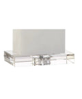 White Alabaster 27 Inch Rectangular Table Lamp With White Linen Shade, base detail with clear acrylic and alabaster material