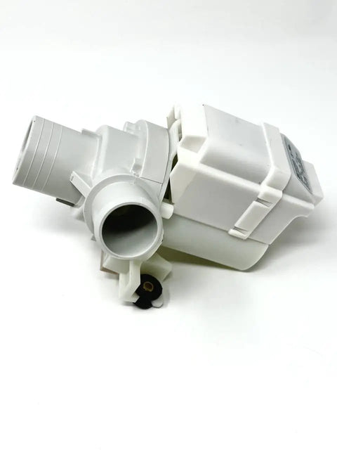 Washer Drain Pump Replacement AP5306354 PS3501453 OEM Parts side view with hose connection, fits most washers.