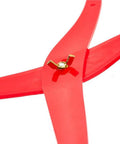 Close-up of Top Shelf 12 Inch Bend Leg Plastic Caliper For Clay Pottery measuring tool with red plastic design and gold adjustment knob.