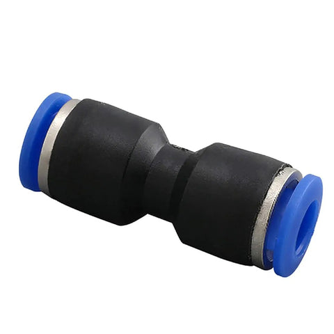 Push To Connect Fitting 3/8 Inch Pneumatic Air Line Quick Lock Adapter, heavy-duty plastic body, stainless steel claw.