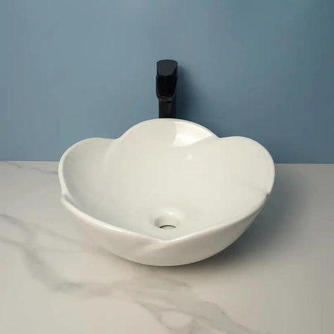 Bathroom Sink Ceramic Vessel Sink Bathroom Creative Petal Ceramic Counter Basin Modern Simple White Wash Basin with faucet