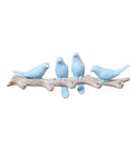 Five Hook Wall Mounted Coat Rack With Decorative Bird Design Built To Hold Heavy Gear Smoothly Perfect For Entryway And Bedroom Storage To Keep Your House Neat And Seriously Slick In Blue, featuring four blue birds on a branch.