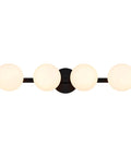 Sleek Matte Black Four Light Vanity Light Fixture With Opal Glass Globes, Modern Wall Sconce for Bathroom Mirrors and Vanities, Front View