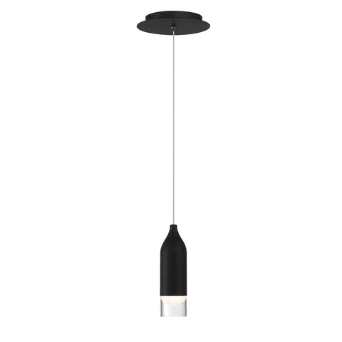 Action 8-In LED Pendant Light 3000K Black With Dope Retro Spun Metal Housing, adjustable height, sleek cable design.