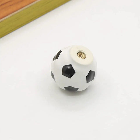 Solid Ceramic Soccer Knobs Four Pack Football Drawer Handles For Kids Bedroom And Man Cave Sports Decor Dresser Cabinet Pulls Easy Install Badass Home Gear, round ceramic soccer knob in white with black accents