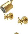 Concord Double-Handle Tub and Shower Faucet in Brushed Brass with Durable Brass Zinc Alloy ABS Construction with wall-mount design