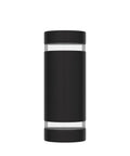 Black cylindrical outdoor up and down wall light with lit RGB color changing LEDs 12W 1200 lumens white 2700K to 6500K