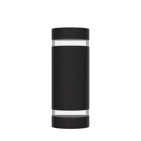 Black cylindrical outdoor up and down wall light with lit RGB color changing LEDs 12W 1200 lumens white 2700K to 6500K