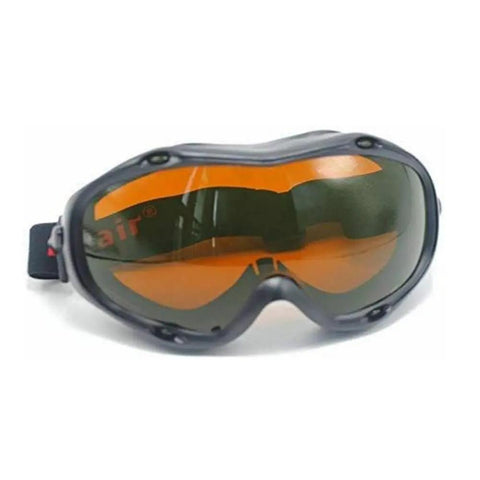 Badass Heavy Duty Laser Safety Glasses And Protective Goggles With Top Notch OD5 Dual Band Coverage For 532Nm And 1064Nm Lasers Plus Full UV Blue Green To Infrared Shielding For Shop And Lab Crew, featuring dark frames and orange lenses.
