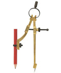Job Site Ready Rock Solid Precision Pencil Compass With Snap Lock Spring Tension And Nine Inch Layout Span showing red pencil and metal frame.