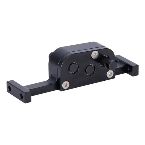 Front view of Aluminum Transfer Case With Reverse Shaft For 1By10 LCG RC Crawler SCX10 Chassis Upgrade Part Black