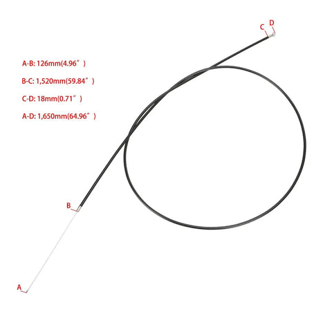 60 Inch Universal Throttle Cable Kit For Mini Bikes Go Karts ATVs And Scooters With One Quarter Inch Barrel End dimensions chart