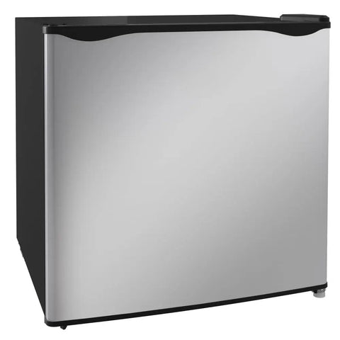 Real Deal 1.1 Cubic Foot Upright Mini Freezer With Quick Dial Thermostat, smooth silver door design, compact for dorms.