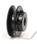 AK25 Single Groove Web Sheave For V Belt Drive, Cast Iron Pulley, 2.5 Inch Outer Diameter, Five Eighths Inch Bore, Beefy One Groove Design For Smooth Quiet Operation, black cast iron sheave with hex key
