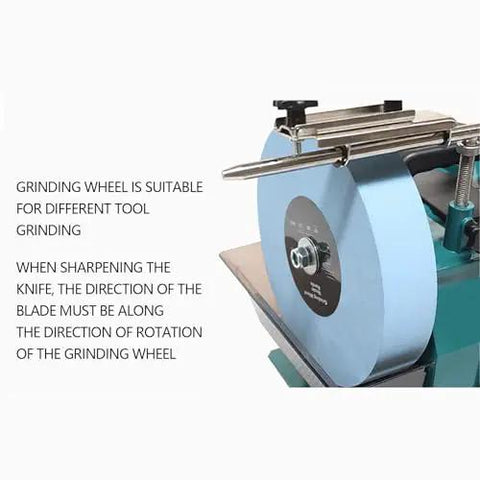 Close-up of Heavy Duty Water Cooled Bench Grinder 240W Motor with 220 Mesh Wheel for precise tool sharpening.