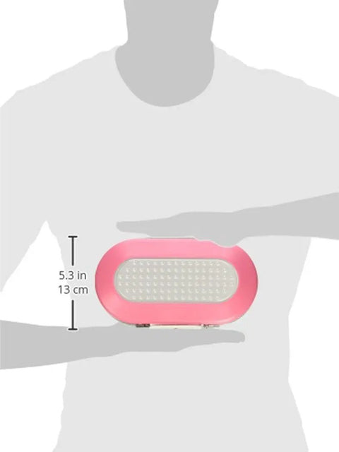 Pink Portable Small Lock Box With 4 Dial Resettable Combination held in hands showing size comparison for travel, school, office, or home use.