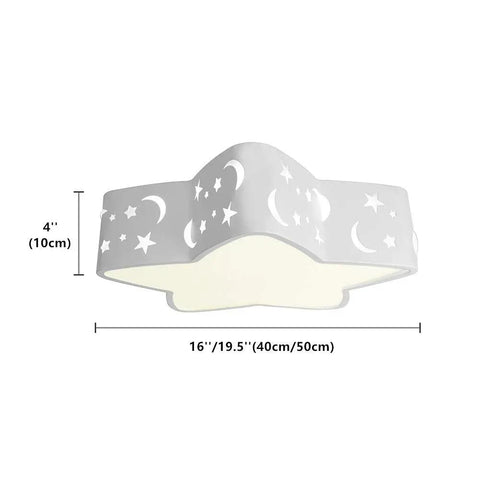 Star Shape Kids Room LED Flush Mount Ceiling Light Fixture, modern chandelier with star and moon design, metal and acrylic.