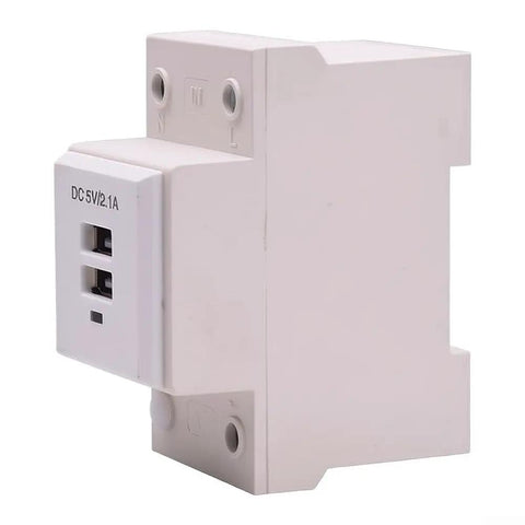 Usb Din Rail Socket Power Module For Industrial Panels Plug And Play 5V Dc Charging Port Control Panel Usb Enclosure Adapter Modular Terminal Block Ac To Dc Converter For Automation Systems, white 87x45mm
