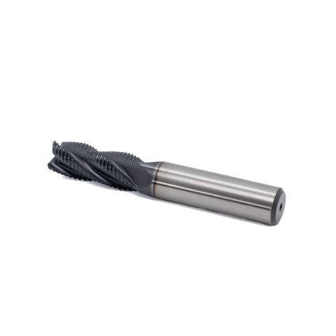 Roughing end mill, HSS square-nose, 4-flute, 1/2 in shank, 1-1/4 in flute length for milling steel and metal