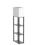 Cool Modern Floor Lamp With Shelves And Three Color LED Bulbs, sturdy wood frame, built-in display, black finish.