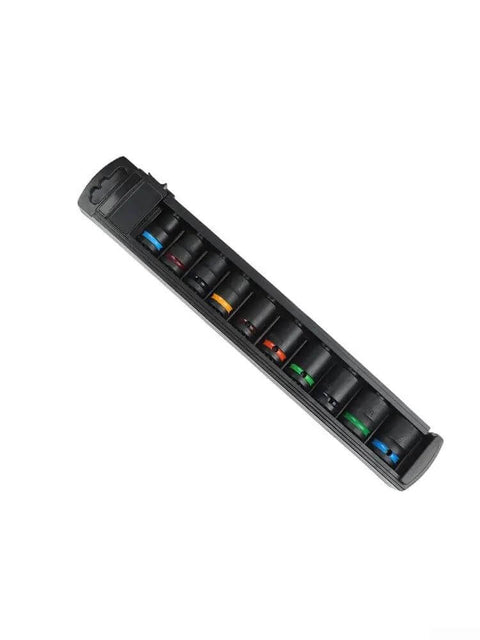 Must Have 10 Pc Chrome Vanadium Impact Socket Set for Heavy Duty Jobs with Swivel Heads Plus 96 Inch Extension Bar And Full Size Drive Ranging From 10mm To 24mm For Every Garage Task black impact sockets in storage rail