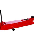 Torin TR8056AQ air/hydraulic long floor jack, red, side view with wheels