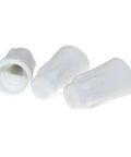 Front view of three white ceramic wiring caps; flame-retardant, high-temperature AWG22-14