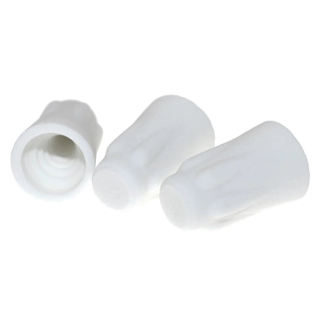Front view of three white ceramic wiring caps; flame-retardant, high-temperature AWG22-14