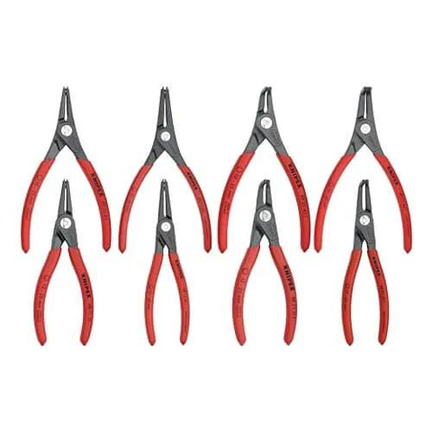 KNIPEX 8 Piece Precision Circlip Snap Ring Pliers Set For Internal And External Circlips With Slim Point Tips, red handles