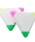 Top Tier Pack of Six Dope Triangular Highlighters Smooth Writing Plastic Markers Zero Leak Ink Big Vibe Design Perfect for Student Notebooks and Office Planners Compact 13Mm x 80Mm Easy Grip Shape, featuring vibrant caps in pink, green, and yellow.