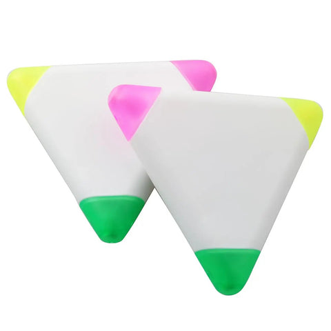 Top Tier Pack of Six Dope Triangular Highlighters Smooth Writing Plastic Markers Zero Leak Ink Big Vibe Design Perfect for Student Notebooks and Office Planners Compact 13Mm x 80Mm Easy Grip Shape, featuring vibrant caps in pink, green, and yellow.