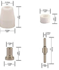 60 Pcs PT31 LG40 Plasma Cutter Electrode Tips Cup Extended Nickel Plated Kit dimensions shown