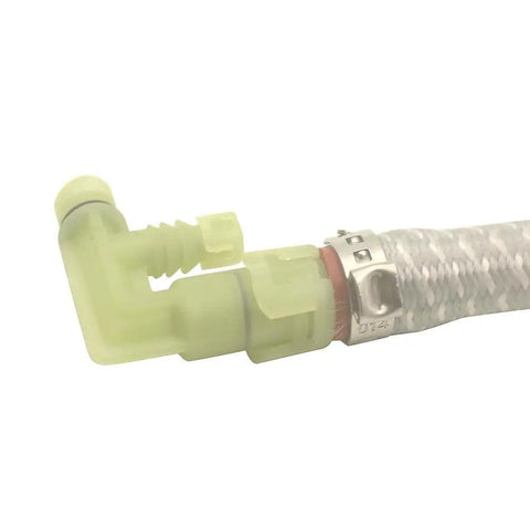Close-up of Eight Centimeter Water Pump Hose With High Pressure One Eighth Inch Male Fittings, Top Notch High Temperature PET Hose