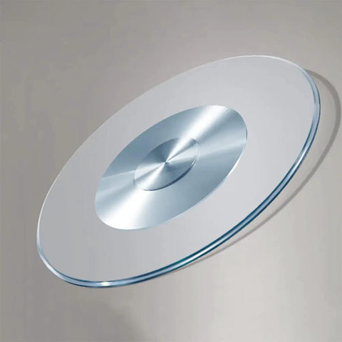 Clear Glass Rotating Tray For Dining And Decor, 360 Degree Turntable Lazy Susan with metal center, side view