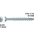 Heavy Duty Flat Head Wood Screws Eight X Two Inch Zinc Coated Steel Fasteners With Type Seventeen Point Nibs For Particle Board Mdf Cabinets Furniture Assembly Ninety Pack image showing a zinc-coated flat head screw with type 17 point.