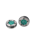 Custom Dope Green Four Leaf Putter Screws And Adjustable Weights 20 Gram Total Setup side view with steel and tungsten materials.