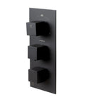 HomeStock Modern Rectangle Thermostatic Shower System Trim Kit with Pressure Balance Valve Matte Black Finish control panel.