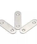 Close-up of Stainless Steel Corner Brackets Set 10 Pcs Flat Mending Plates with pre-drilled holes for wood furniture stability.