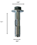 Concrete Sleeve Anchor 3/8 Inch By 1 7/8 Inch Hex Nut Head Zinc Plated For Concrete Fastening, shown front view with dimensions.