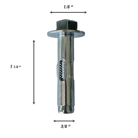 Concrete Sleeve Anchor 3/8 Inch By 1 7/8 Inch Hex Nut Head Zinc Plated For Concrete Fastening, shown front view with dimensions.