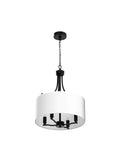 Totally Chic Modern Farmhouse Drum Chandelier With Linen Fabric Shades For Dining Room And Kitchen Island Easy Install Pendant Lighting 16 Inch Diameter Clean Candle Style Look featuring a black chain mounting and white drum shade