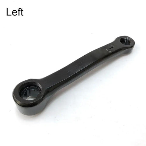 Left side view of 127mm Pedal Arm Crank For Indoor Cycling Replacement Left Or Right Round Pedal Hole With 13x13mm Square Mount Nine Sixteenths By Twenty Thread Stationary Bike Trainer Part Heavy Iron Construction Durable Pedal Arm.