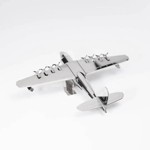 Spruce Goose Static 3D Metal Model Kit Hughes H-4 Hercules Replica 26-Piece DIY Metal Model Set rear view on white background