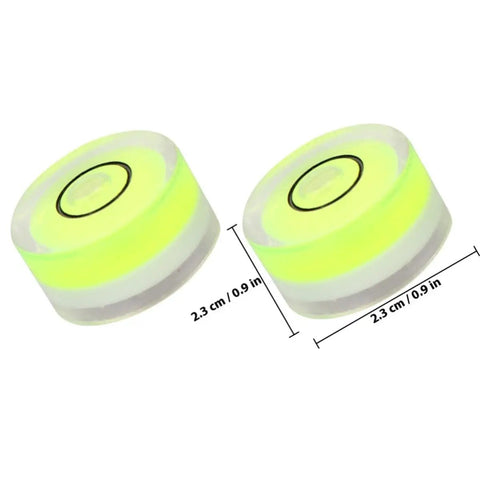 10 Pack Circular Bubble Spirit Levels Acrylic Round Bubble Level Set for calibration, shown with 2.3 cm size dimensions, for high precision leveling