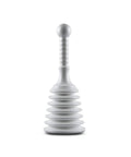 Heavy Duty Drain Plunger For Clogged Kitchen Sink And Bathroom Tub Featuring Compact Bellows Design in white color.