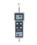 Push Pull Tension Meter With Digital Display No Guesswork Multi Unit Readout N Kg Lb G Peak Hold Auto Power Off Battery Or 6V DC Power White Finish Essential Tool For Precision Force Testing And Compression Trials vertical front view