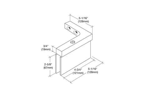 Senior Cardiff Chrome Offset Wall Mount Hinge For 12 Mm Glass Shower Doors With Back Plate Self Centering Right Hand Mount Beefy Heavy Duty Glass Door Hardware, dimensioned chrome hinge drawing