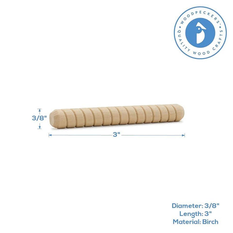 Three Eighths Inch By Three Inch Wooden Dowel Pins Pack Of Fifty, Spiral Dowel Joints For Woodworking, Furniture And Crafts